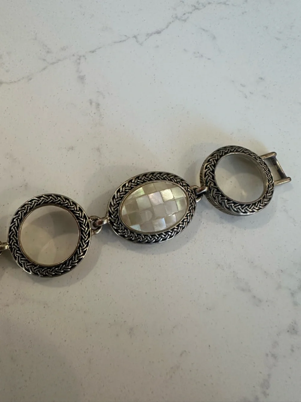 Lia Sophia Silver-Tone Oval Link Bracelet with White Mother-of-Pearl - Picture 2 of 3